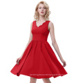 Belle Poque Sleeveless V-Neck High Stretchy A-Line Vintage Red Women One-piece Casual Dresses BP000269-3